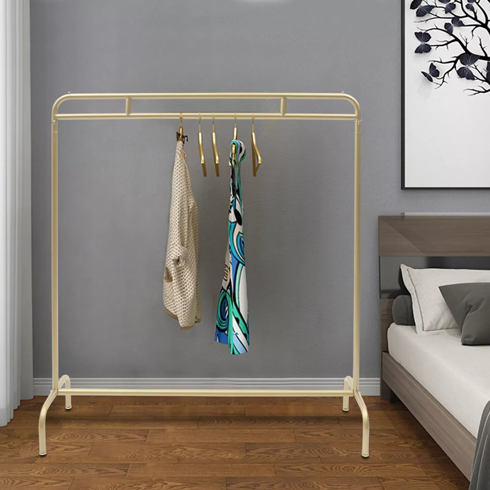 Metal Garment Rack Clothes Hanger Freestanding Clothing Hanging Rail Gold 135cm