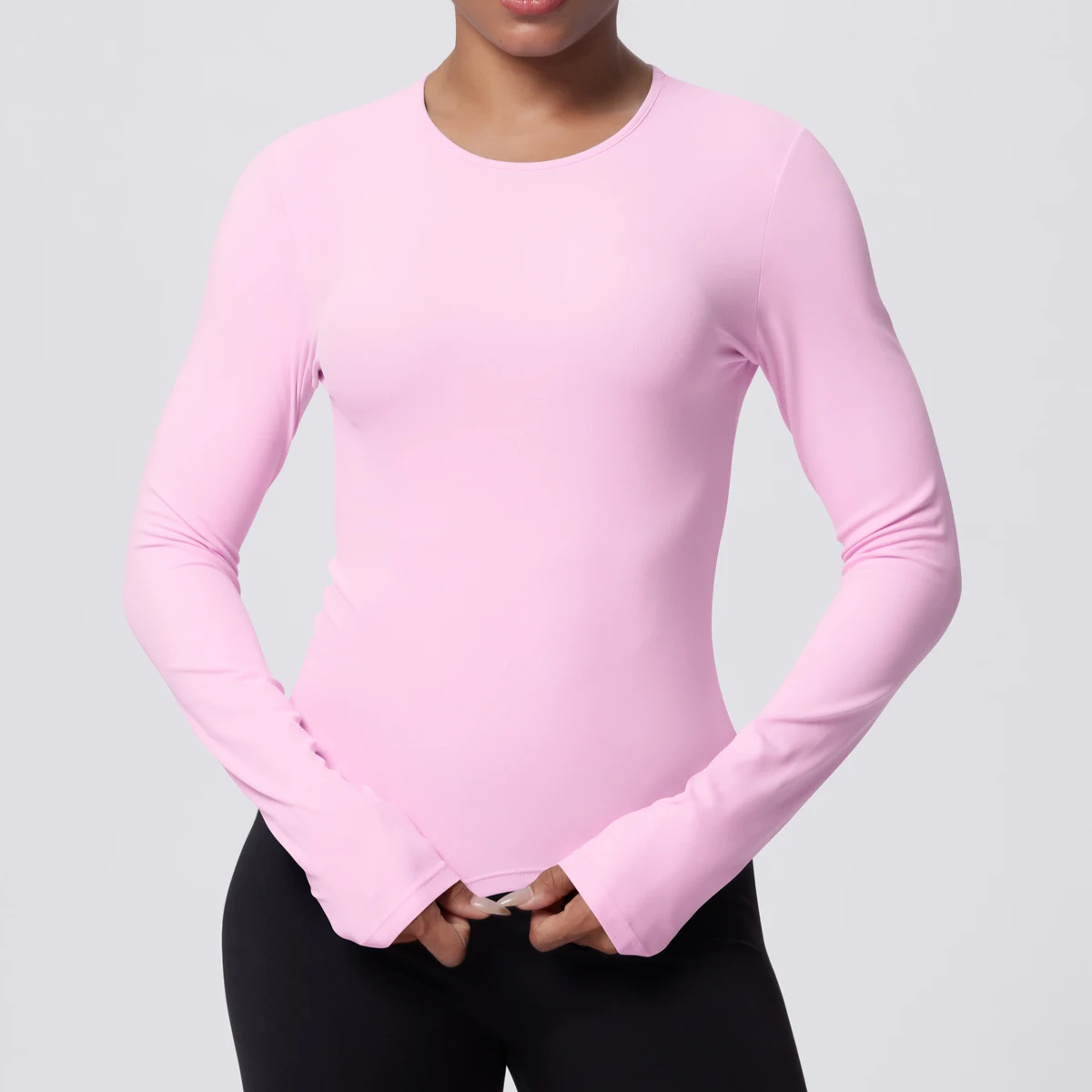 Fashion Slim Casual Solid Color Running Shirts Yoga Long Sleeved Gym Sports Workout Top Women Seamless Quick Drying Top Clothing