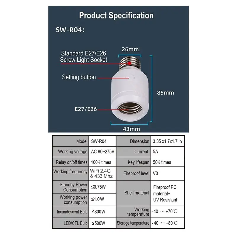 

Беспроводной патрон для лампочки AAAF 500W, цоколь E26 E27, с дистанционным управлением, без необходимости проводки