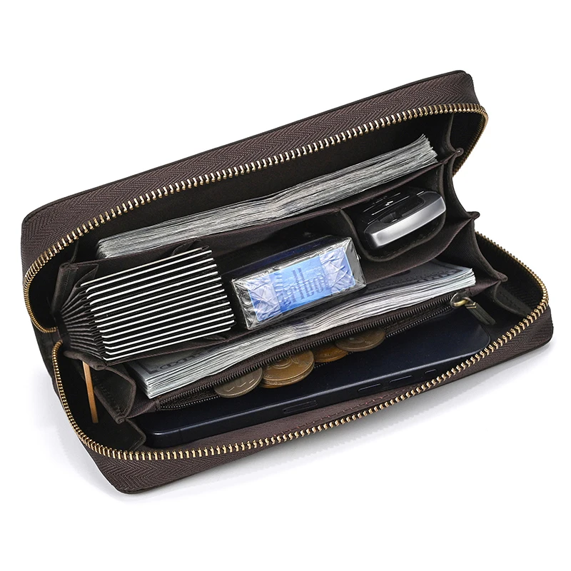 Genuine Leather Clutch Wallet For Men Cowskin big capacity Zipper Business Purse Card Holder Male Big Hand Wallets Pone Pouch - view 4