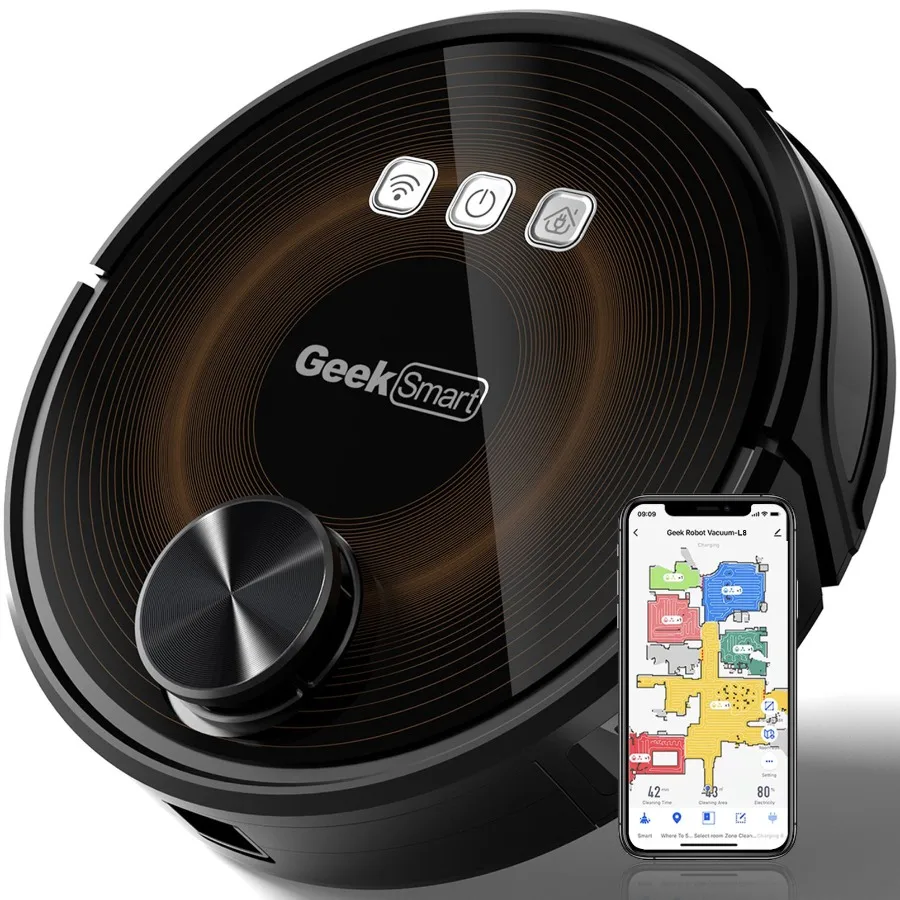 

Geek Smart L8 Robot Vacuum Cleaner and Mop LDS Navigation WiFi Connected APP Selective Room Cleaning MAX 2700 PA Suction Ideal