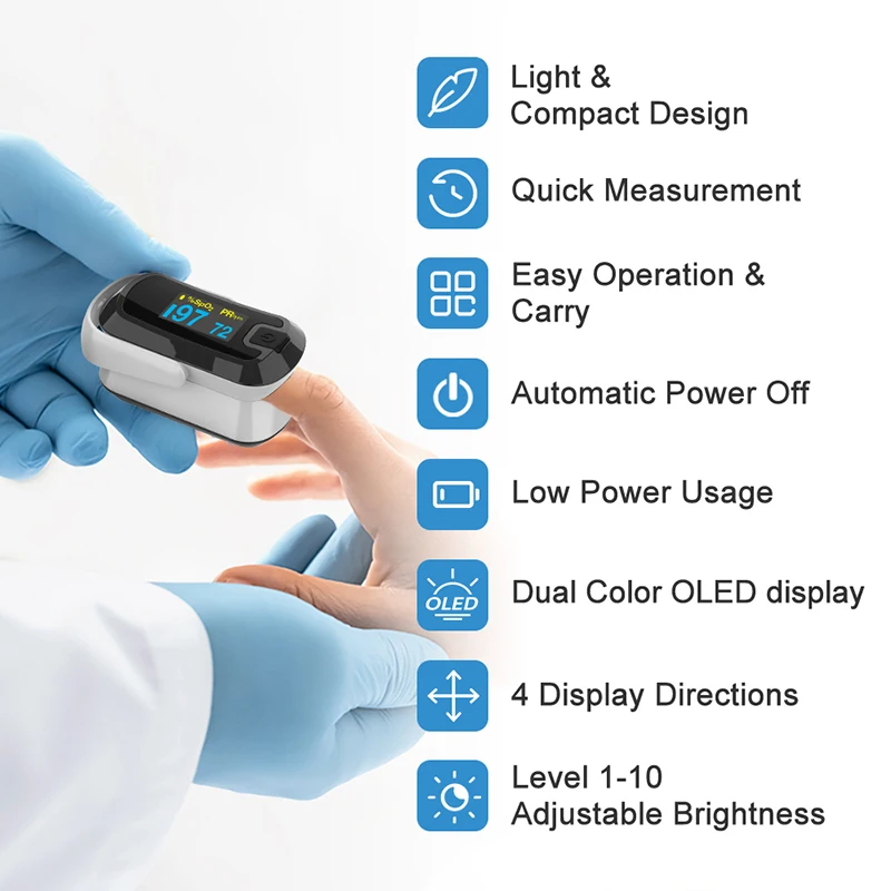 ChoiceMMed Dual Color OLED Finger Pulse Oximeter Blood Oxygen Saturation Heart Rate Monitor With Case Batteries Lanyard CN340