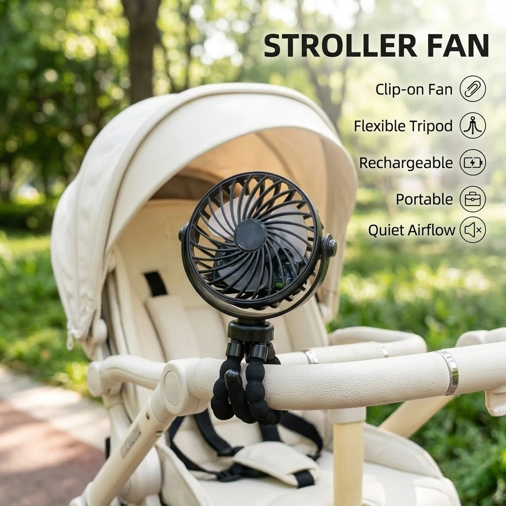 Tragbarer, flexibler Stativventilator, USB-wiederaufladbarer Mini-Oktopus-Ventilator, extrem leise, für Kinderwagen, Autositz, Reisen, tragbarer Ventilator mit 3 Geschwindigkeitsstufen – Detail 11