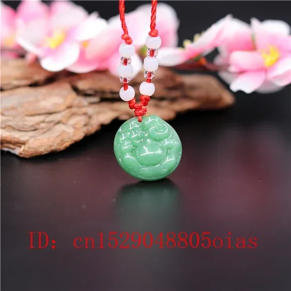 Natural Green Chinese Jade Maitreya Pendant Agate Necklace Charm Jewelry Carved Amulet Fashion Accessories Gifts for Women Men