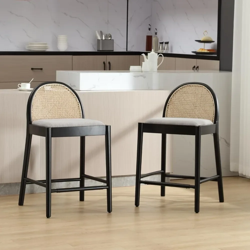 HEAH-YO Modern Counter Stools Set of 2, 26 Inches Counter Height Bar Stools with Rattan Backrests and Solid Wood Frame
