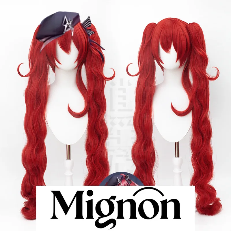 

Парик для косплея «Путь в никуда» Игини, темно-красный, пушистый, с двойным хвостом, зажим в виде тигра, волнистый подарок на Хэллоуин