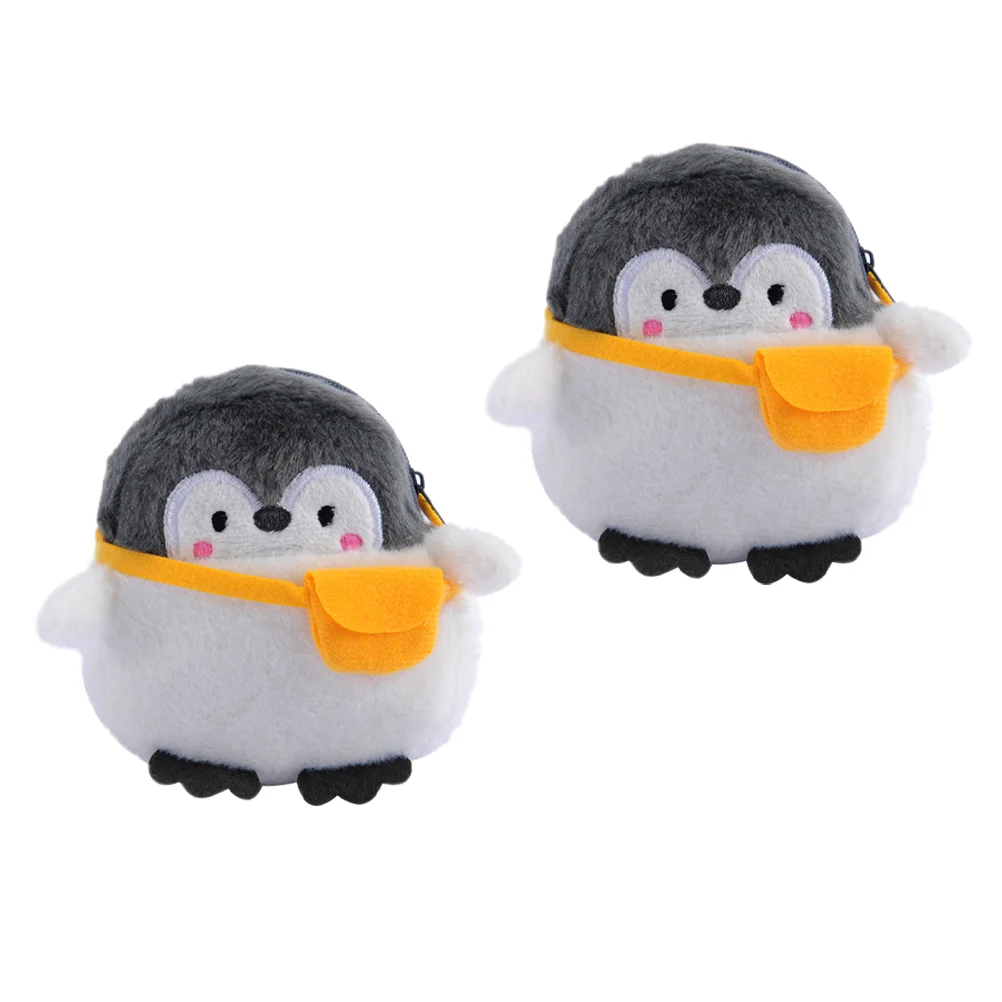 

2 Pcs The Tote Bag Coin Purse Earphone Pouch Adorable Penguin Shape Change Wallet Storage Black Cartoon Birthday Gift Travel