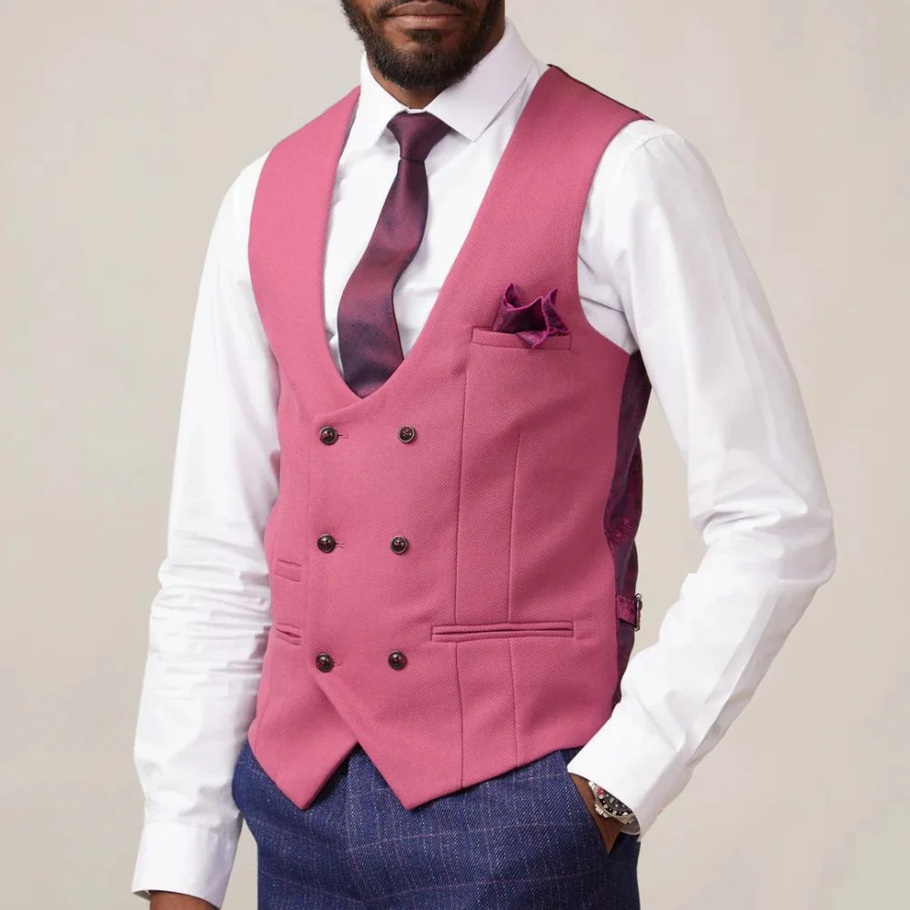 

Elegant Man Vest for Men's Suit Solid Color Casual Double-Breasted Polyester U-Neck Business Classic Sleeveless Suits Blazer