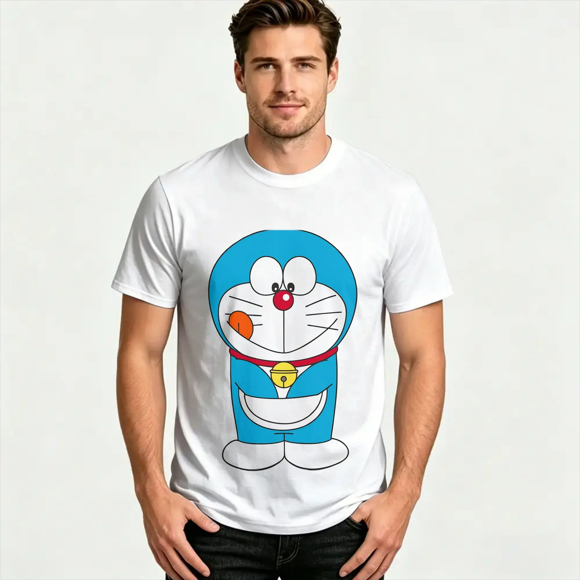 Robot Cat Cartoon   Doraemons T Shirts for Men Women Cotton Cool T-Shirts Round Neck  Tees Short Sleeve Clothes Classic