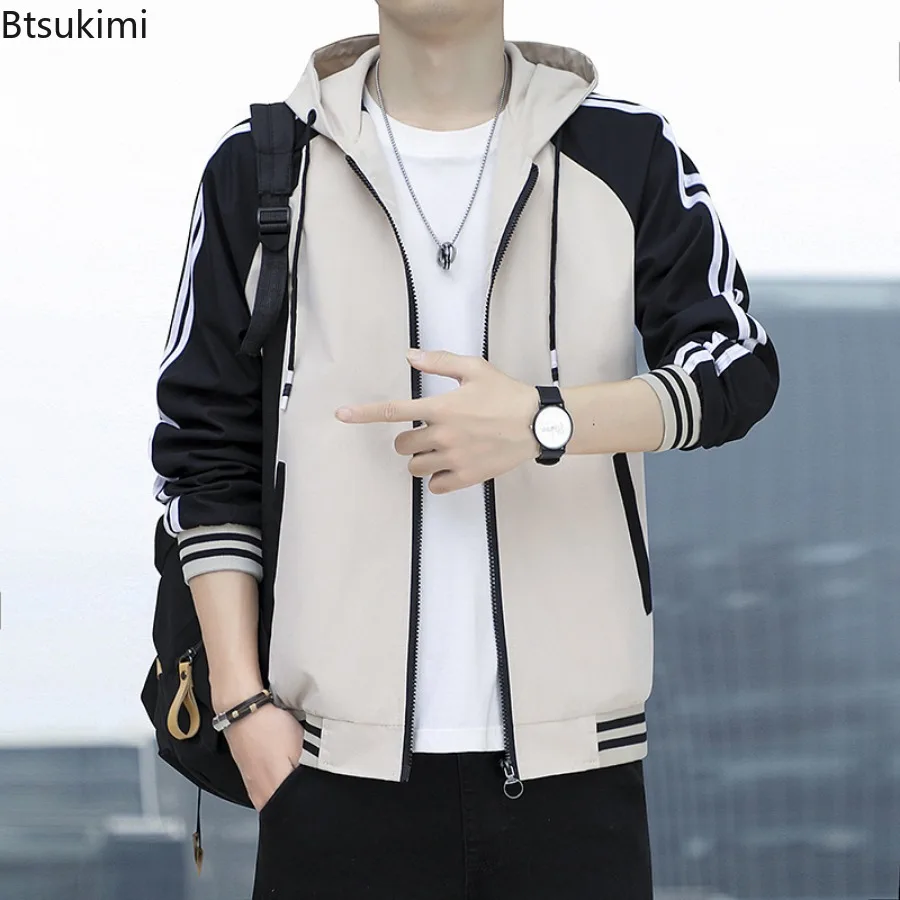 Men's Spring Autumn Baseball Uniform Korean Style Fashion Patchwork Casual Hooded Coats Male Loose Comfortable Sport Jacket Tops