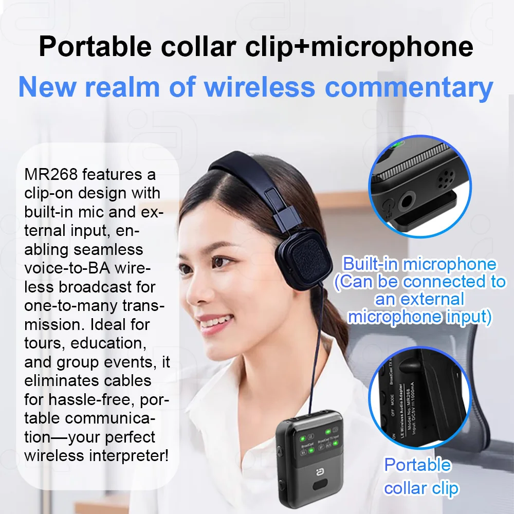 AYINO MR268 جهاز إرسال واستقبال الصوت بلوتوث 5.4 LE Audio، وضع البث، 100+ مشاركة الأجهزة، تصميم مشبك AAC/aptXAD/LC3، USB/AUX