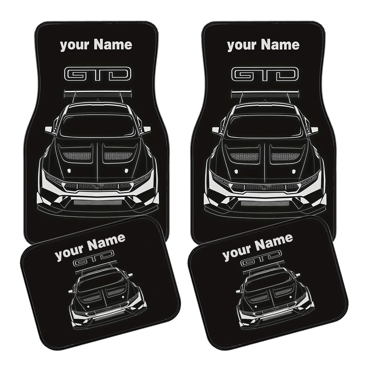 Set Of Four Personalized Car Floor Mats Featuring Your Name Or GT Lettering. Compatible With Any Car Model. A Perfect Holiday Gi