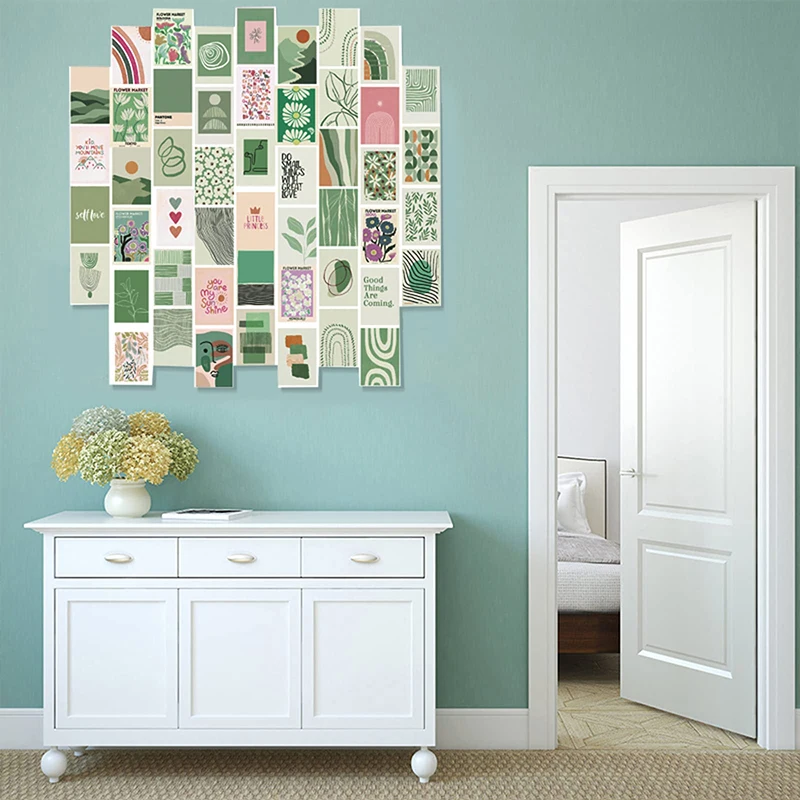 50PCS Sage Green Room Decor Wall Collage Kit Aesthetic Pictures,Preppy Room Decoration for Teen Girls Bedroom, Aesthetic Posters