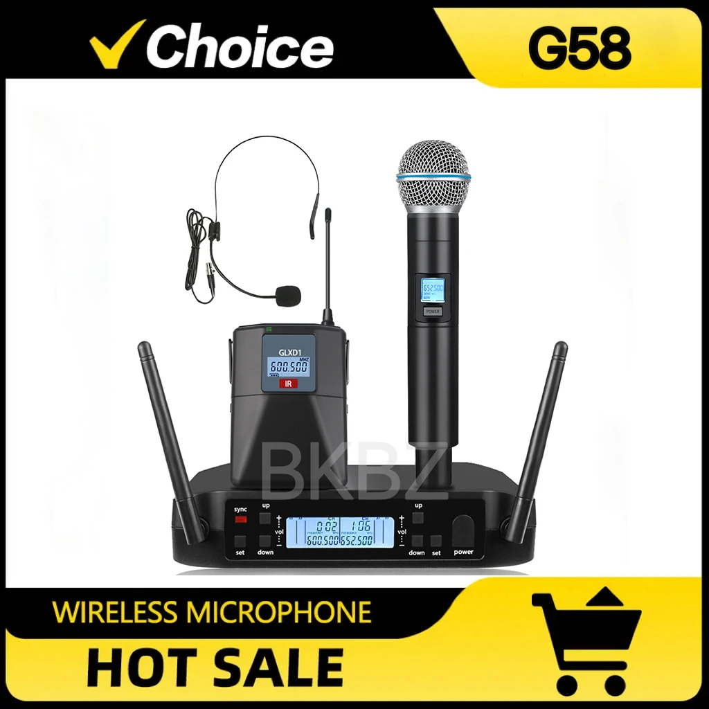 G58 600-699MHz Handheld Headset Profressional Wireless Microphone System UHF 2 channels Automatic Scan Party Singing