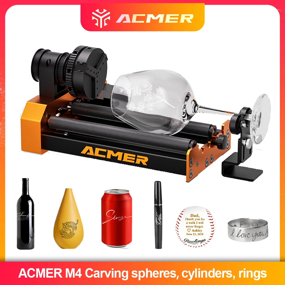 

ACMER M4 3-Jaw Rotary Roller Chuck for Laser Engravers 360° Rotation Gripper Diameter 4-64mm Ideal for Cups Rings Curved Objects