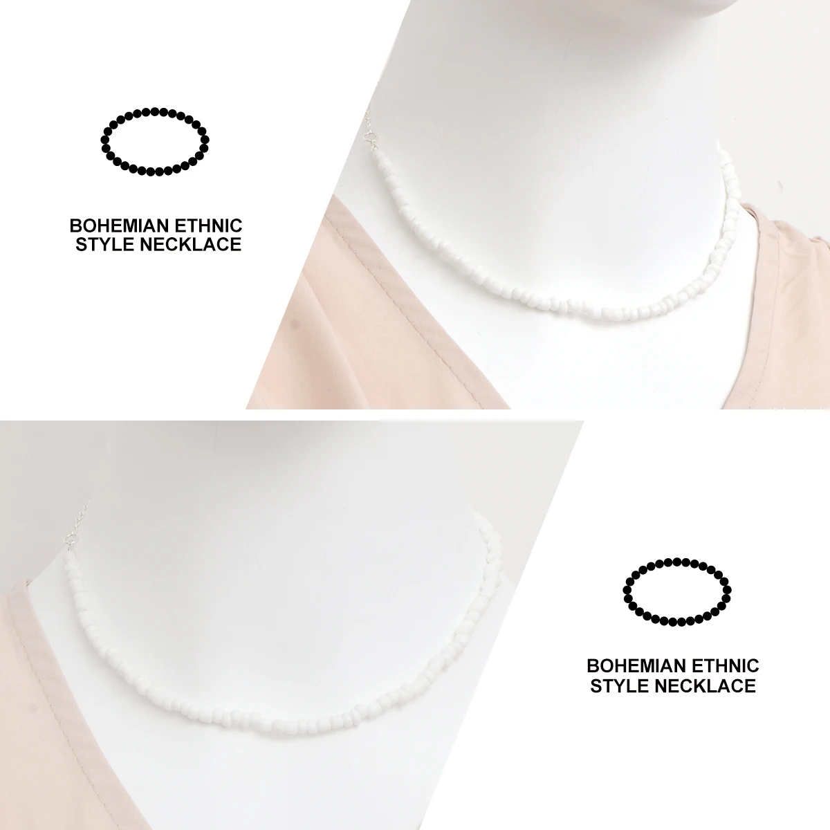 

1pc Bohemian Short Necklace Handmade Beads Neck Jewelry For Women Girls White Durable Heat Resistant Vacation Wear Universal Fit