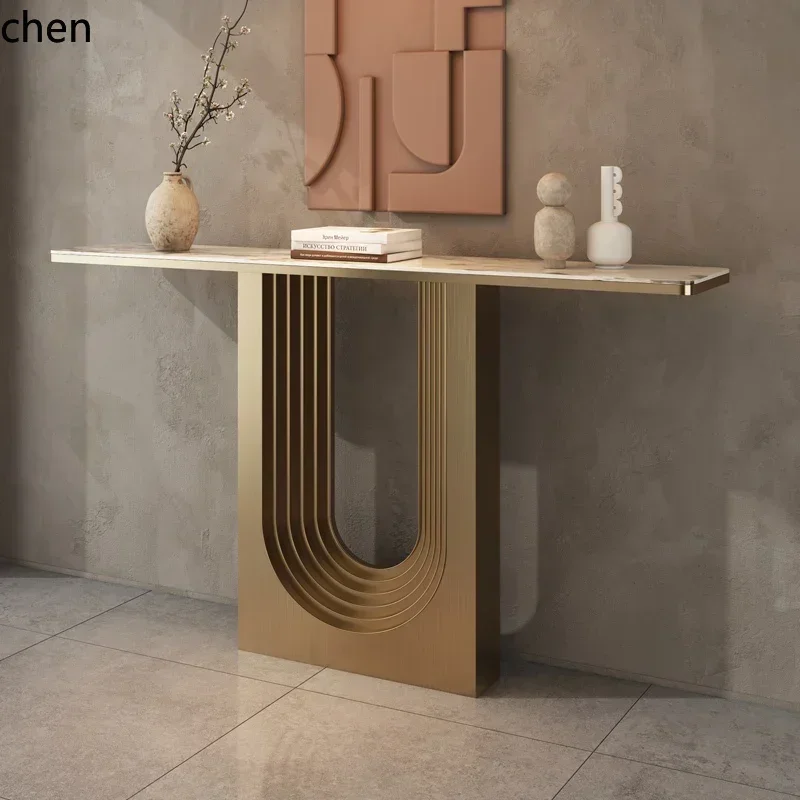 GZ-1  Light Luxury Living Room Corridor Rock Slab Decoration Case Simple Italian Wall Stainless Steel Entrance Table Home Decor