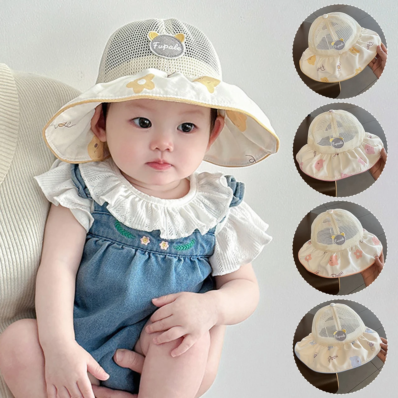 

Large Brim Mesh Fisherman Hat for Baby Summer Sun Hats Cute Toddler Sunscreen Basin Cap 5-36Month Boy Girl UV Protection Visors