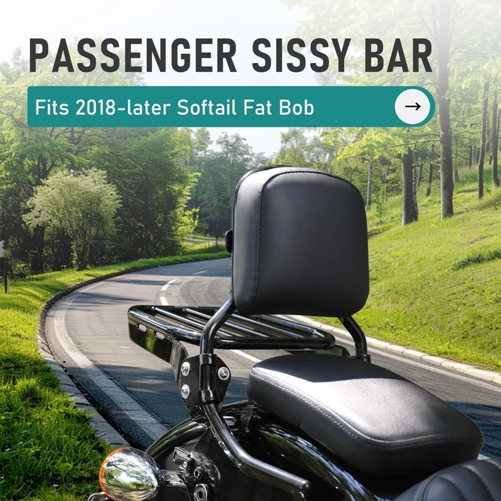 MoKitDora Encosto Destacável Sissy Bar Upright com Almofada para modelos Softail Fat Bob FXFB e FXFBS de 2018-mais tarde, Preto