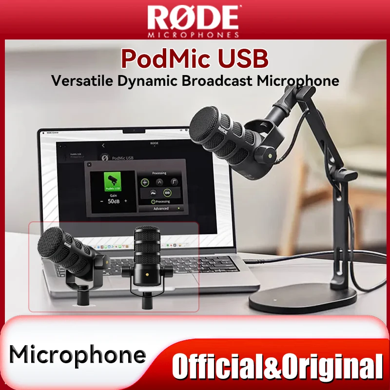 RODE PodMic USB Versatile Dynamic Broadcast Microphone With XLR & USB Connectivity for Podcasting Streaming Gaming Music-Making