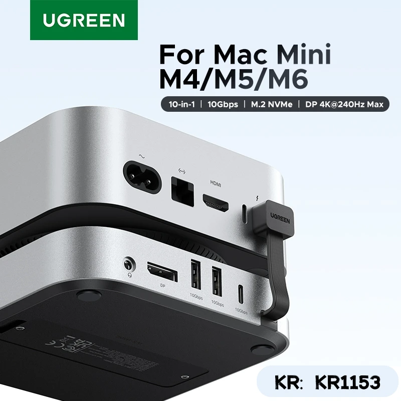 UGREEN Mac Mini 도킹 스테이션, USB 허브, Type-C to DP, 4K 240Hz, M.2 NVMe SSD 슬롯, 10Gbps, SD 및 TF 카드 슬롯, 3.5mm 오디오 출력, Mac Mini M4/M5/M6용.