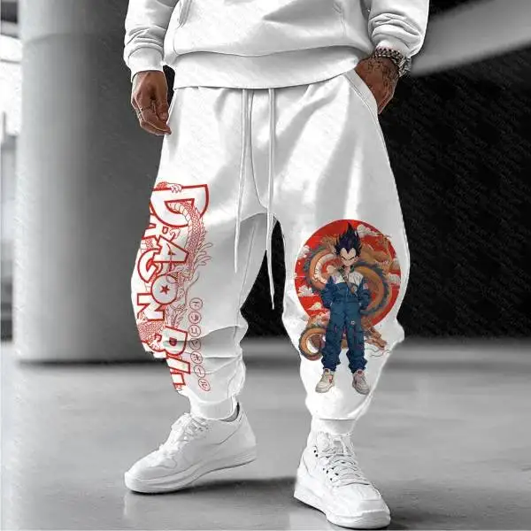 Plus Size Witte Goku Print Katoenen Broek Geboeid Broek Unisex Anime Harem Wijde Pijpen Joggers Loose Fit Mode