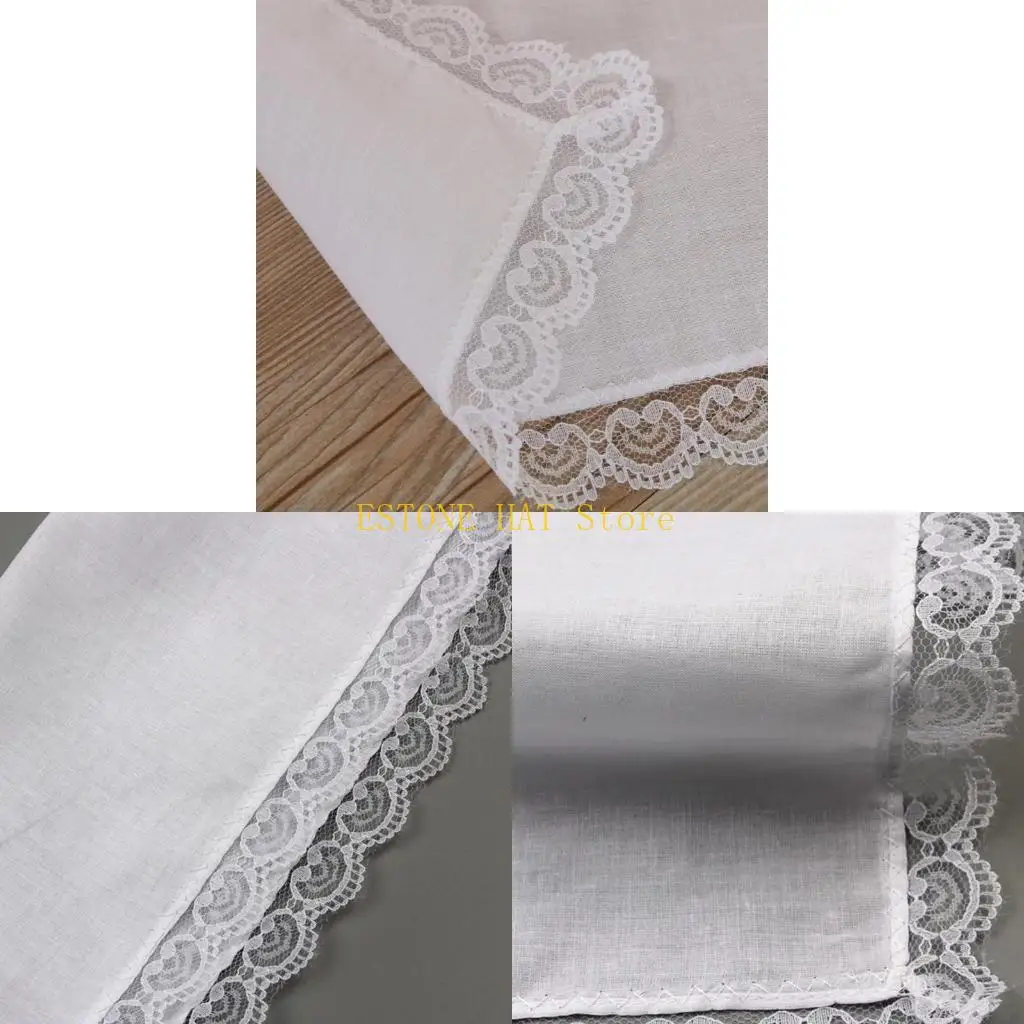 

49MF Lightweight White Handkerchief Cotton Lace Trim Super Soft Washable Chest Towel
