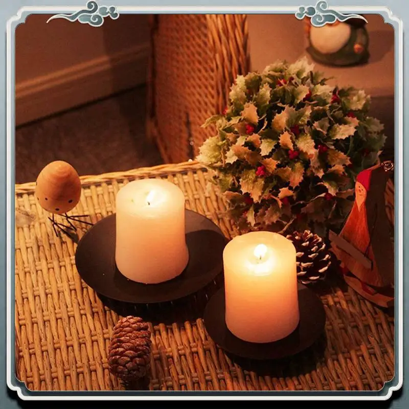 Tempat Lilin AC76-Wreath, Tempat Lilin Advent 8 Cm, Tempat Lilin Logam, Piring Lilin Natal Dengan Penyangga 40Pcs Hitam