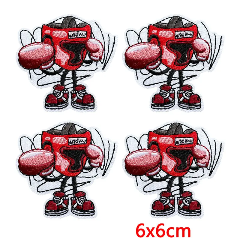 10PCS Boxing Embroidered Patches For Clothes DIY Iron On Patches For Clothing Left Play Letter Slogan Patch Backpack Sew Badges