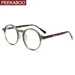 Peekaboo korean style round glasses female men TR90 retro optical glasses frame women clear lens green leopard acetate male