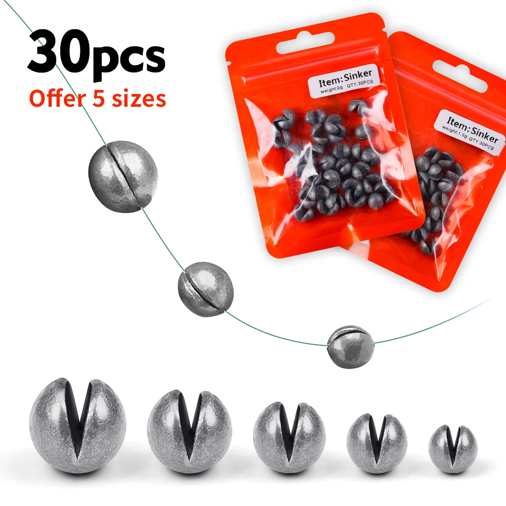 30Pcs/box 0.5g 0.8g 1.0g 1.5g 2g Open Bite Lead Set Bare Fishing-clip Drop Biting Round Plumb Bob Auxiliary Fishing Tackle Gear