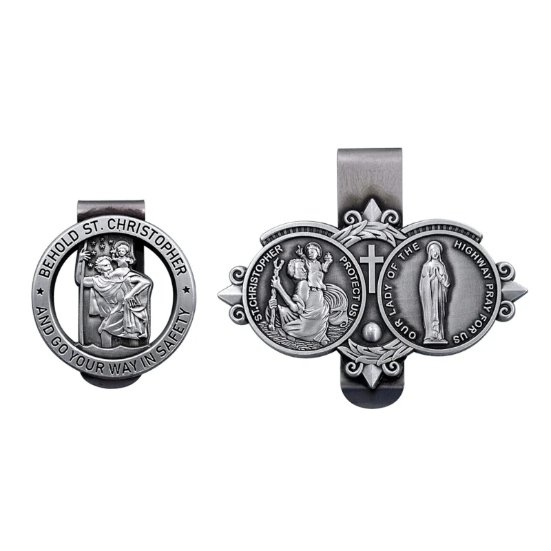 Catholic Driver's Prayer Medals Clip Christopher and Child Travel Visor Clip Catholic Car Accessory