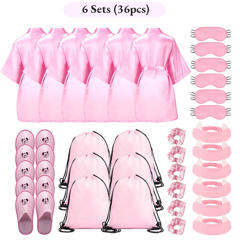72/6 stuks satijnen badjassen spa-feest voor meisjes DIY slaapjapon kimono badjas slaapfeestje cadeautjes met cadeauzakjes en pantoffels voor verjaardag