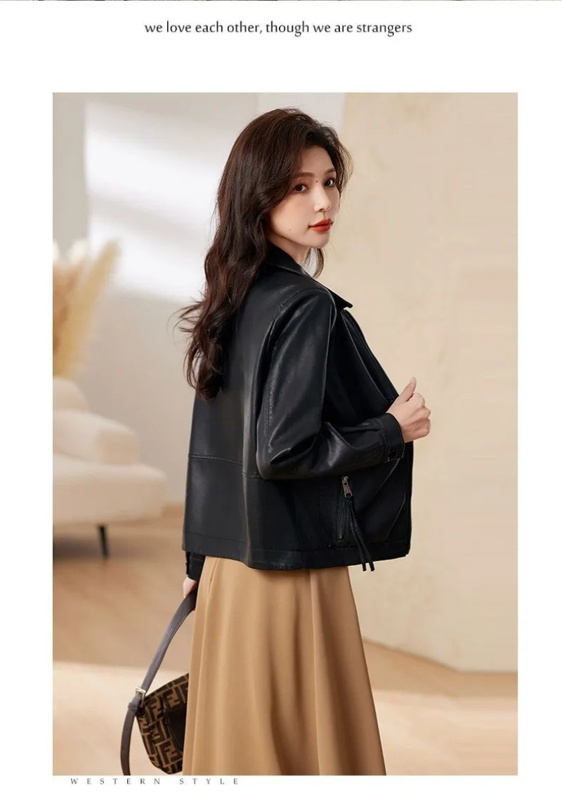 New 2026 Temperament PU Leather Jacket Women's Autumn Lapel Loose Motorcycle Jacket Ladies Casual Female Outwear Overcoat
