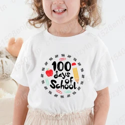 100 Days Of School Print T-shirt Summer Fashion Casual Tees Children Girls Short Sleeve Round Neck Tops Pure Color Loose T Shirt