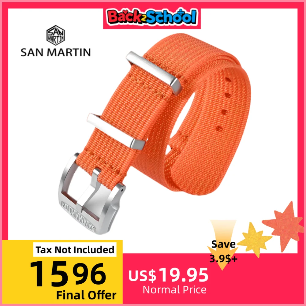 

San Martin Watch Strap 20mm 22mm Nylon Band Paratrooper Woven Watchband Braided Belt For Men Watch ремешок для часов BD0009