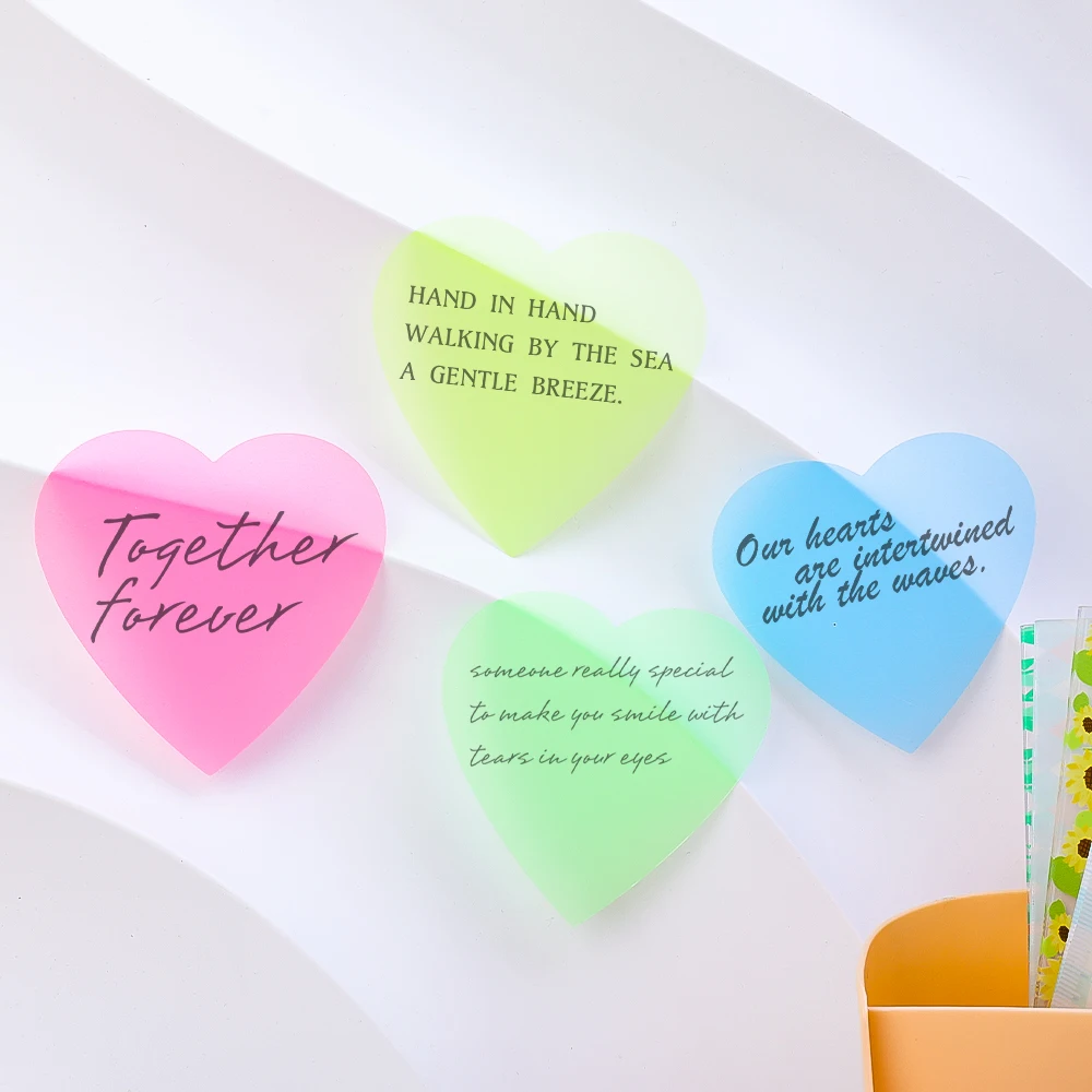 5/1pcs Translucent Colored Clear Sticky Note Waterproof Adhesive Memo Pad Heart Shape Transparent Posted It for Reading Studying