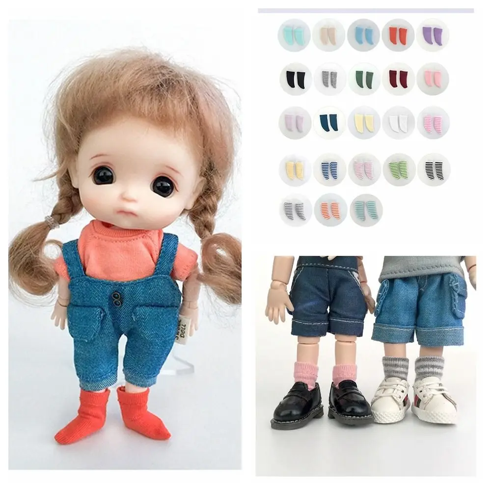 Cotton Ob11 Doll Socks Short Solid Color 1/12 BJD Doll Socks Candy Color Various Doll Short Striped Socks 1/12 Bjd Doll