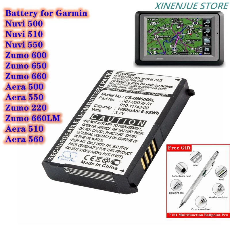 Cameron Sino Battery 361-00038-01,010-11143-00 for Garmin Aera 500/510/550/560, Nuvi 500/510/550, Zumo 220/600/650/660/660LM