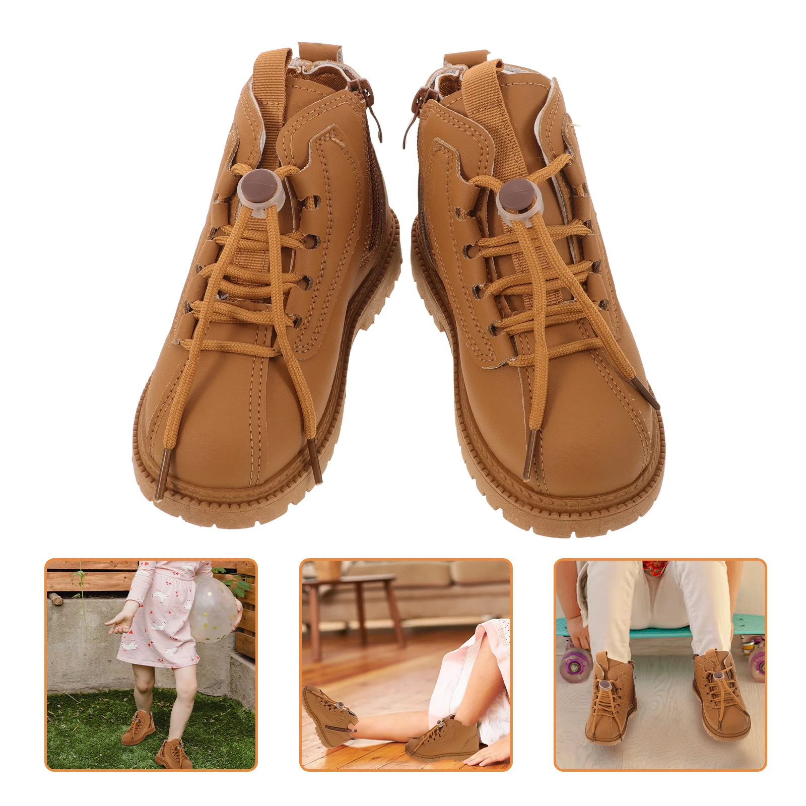 

1Pair Kids Boots Stylish Casual PU Ankle Boots Non-Slip Sole Trendy Unisex Lace-Up Children Shoes Fashionable Touch