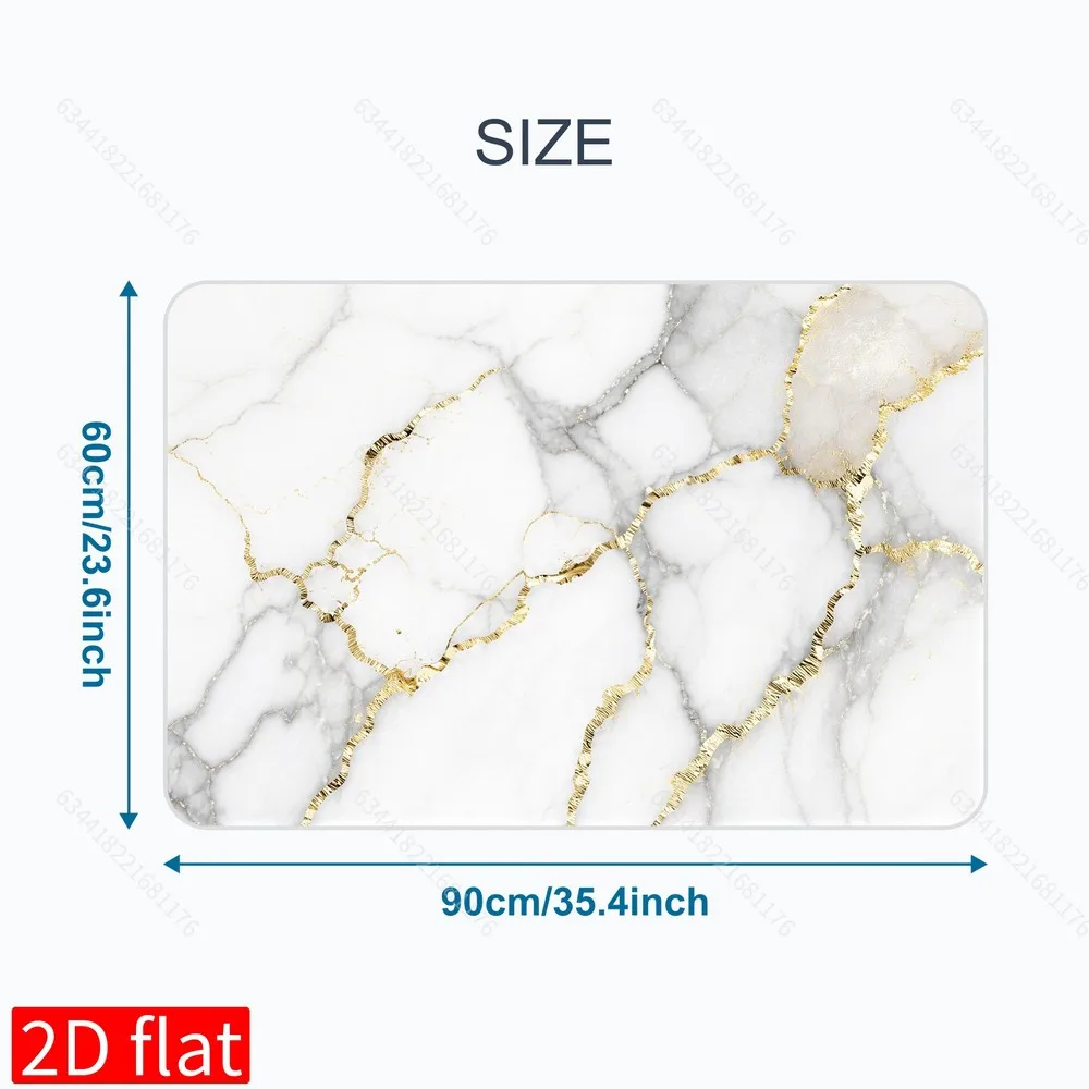 Luxury White Marble Gold Vein Pattern Bath Mat Rug Waterproof Bathroom Decor for Master Bathroom Elegant Home Accessories Accent