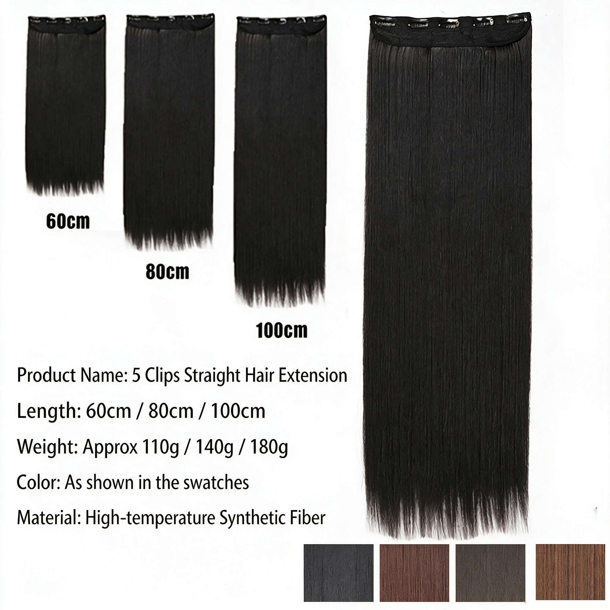 Synthetic 5-Clip One Piece Invisible Hair Extensions Long Straight 24/32/40Inch Heat Resistant Hairpiece for Women