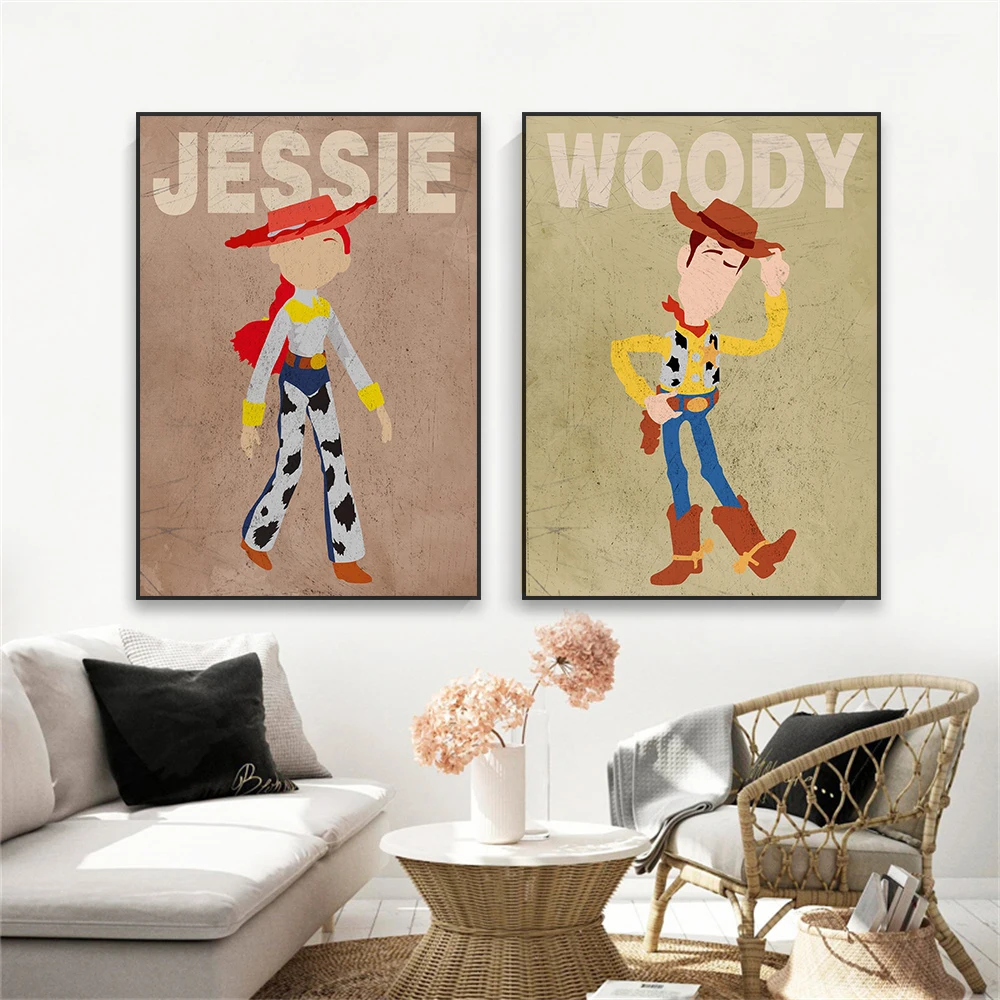 Disney Toy Story Movie Art Canvas Painting Woody Minimalist Art Cartoon Theme Prints Home Kids Room Nursery Wall Decoration