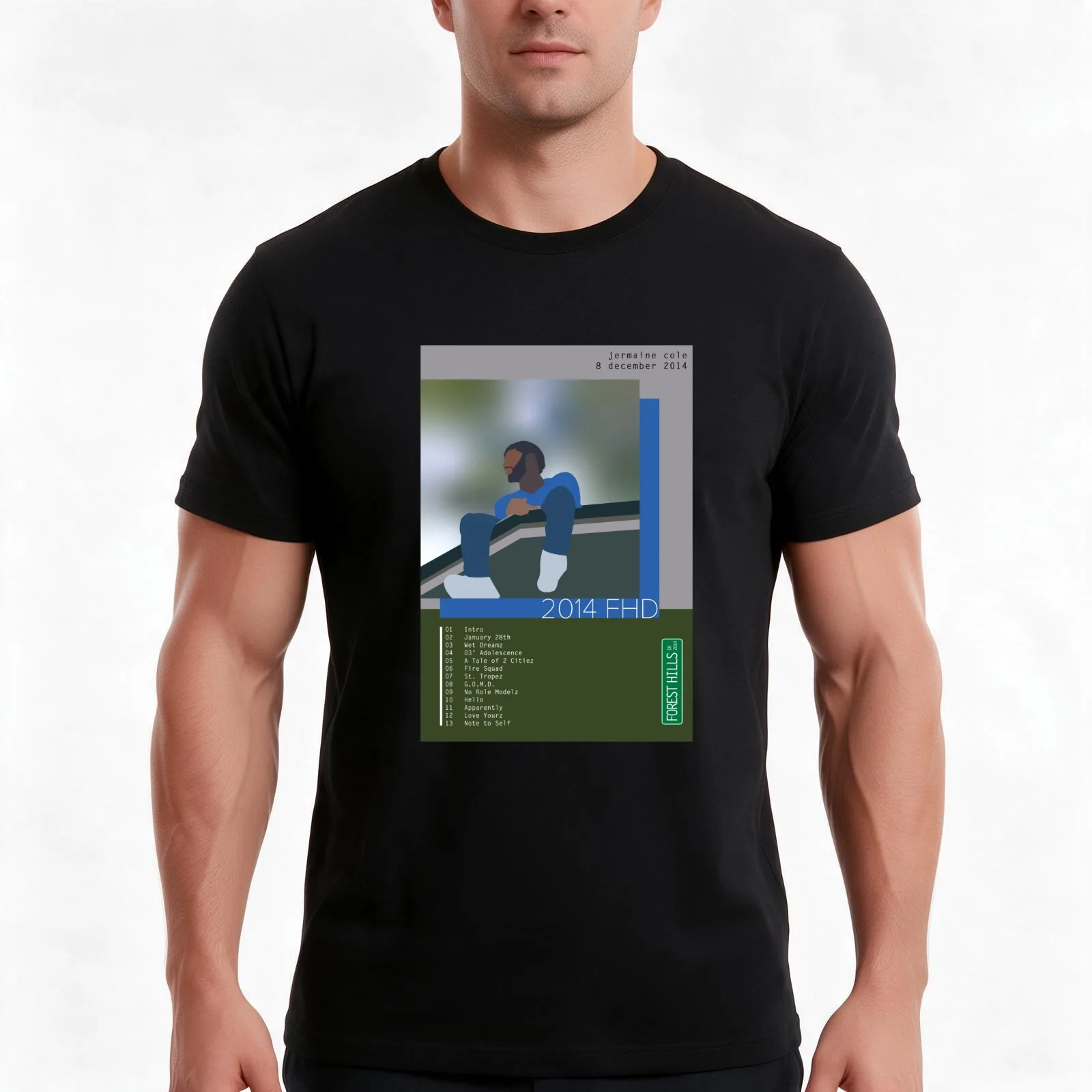 j. cole 2014 forest hills drive T-Shirt, Summer Casual Cotton Tee, Oversized Streetwear Tops, Vintage Graphic Print, 100% Cotton