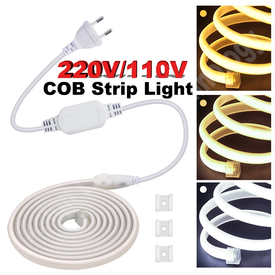 

High Bright 220V/110V LED COB Strip Light 50M 30M 20M 288Leds/m Waterproof Flexible Led Tape Light Cuttable for Outdoor Lighting