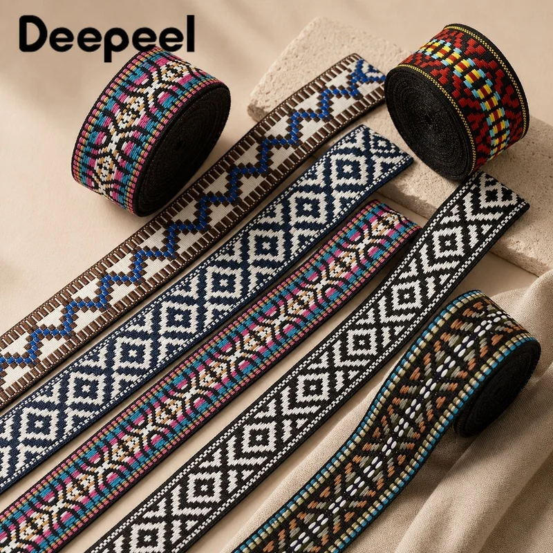 5/10Yards 28-35mm Polyester Cotton Ethnic Jacquard Webbing Ribbon for Clothes Bag Strap Home Textile Sewing Trim Decorative Tape