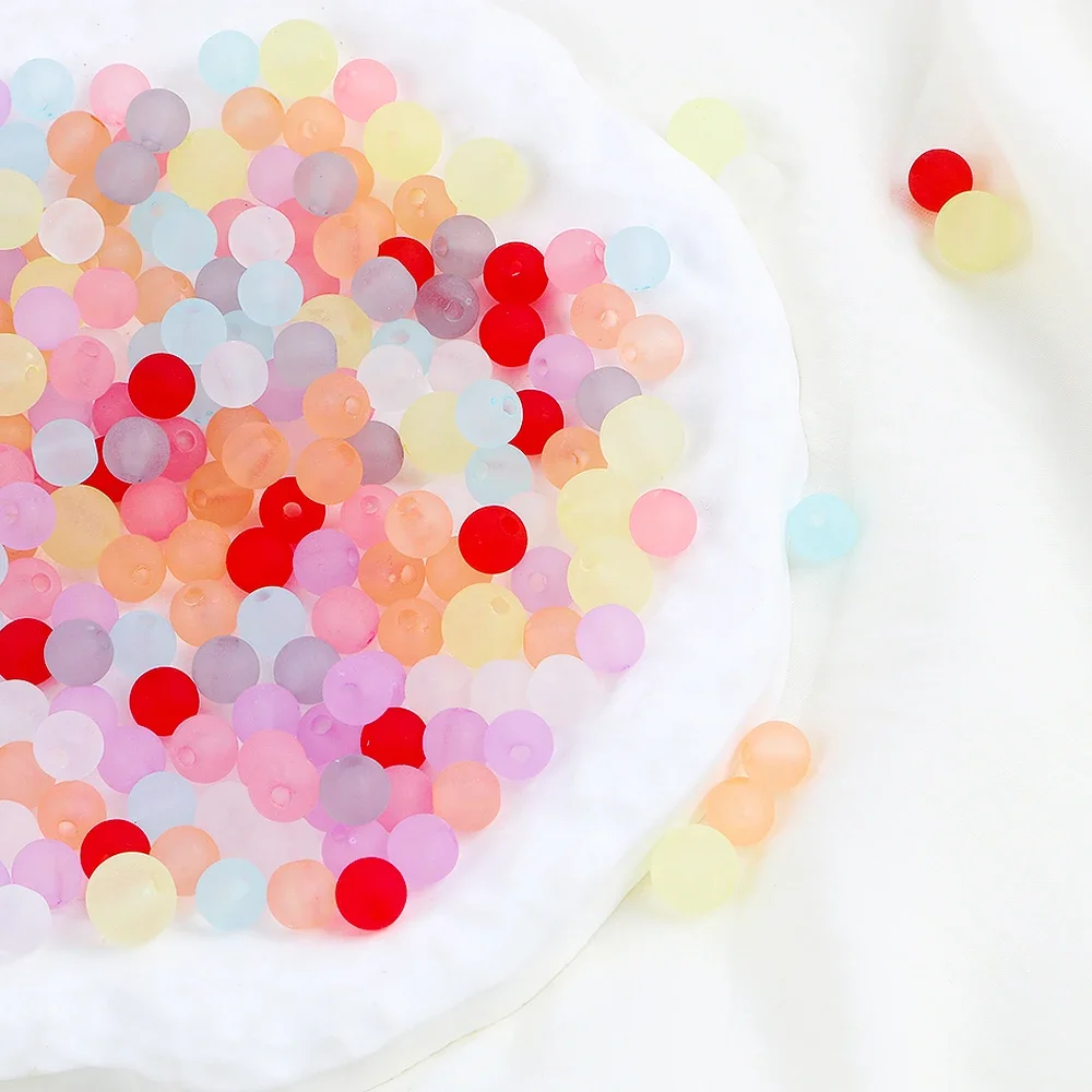 8/10mm Acrylic Solid Color Transparent Frosted Round Beads for Jewelry Making Necklace Bracelet