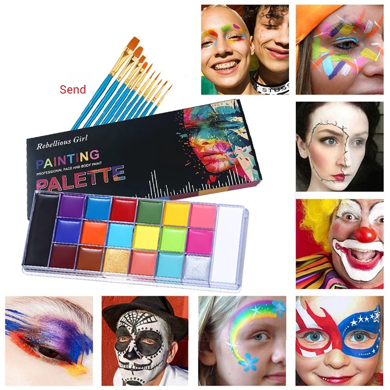لوحة ألوان احترافية للوجه والجسم مكونة من 20 لونًا، لوحة وجه تدوم طويلاً لمستحضرات التجميل للهالوين المؤثرات الخاصة والمكياج التنكرية