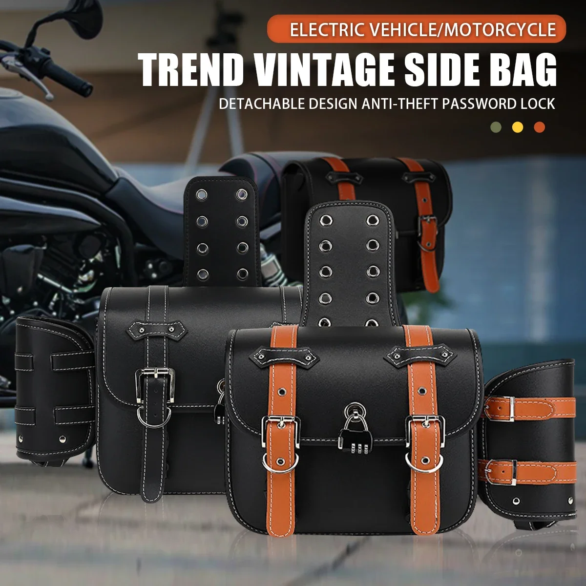 

Universal Motorcycle Saddlebags Throw Over Saddle Bags PU Leather Side Luggage Bags with Cup Holder for Sportster Softail Dyna