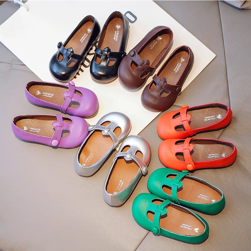 Candy Color T-Bar Ballet Flats Girls Vintage Green Purple Mary Janes Baby Kid Soft Shallow Loafers Toddler Leather Dress Shoes